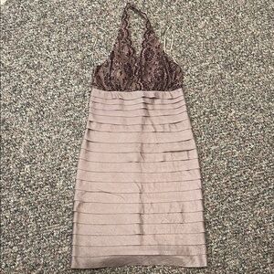 Vintage JS Collections laser cut body con Lace Halter Dress